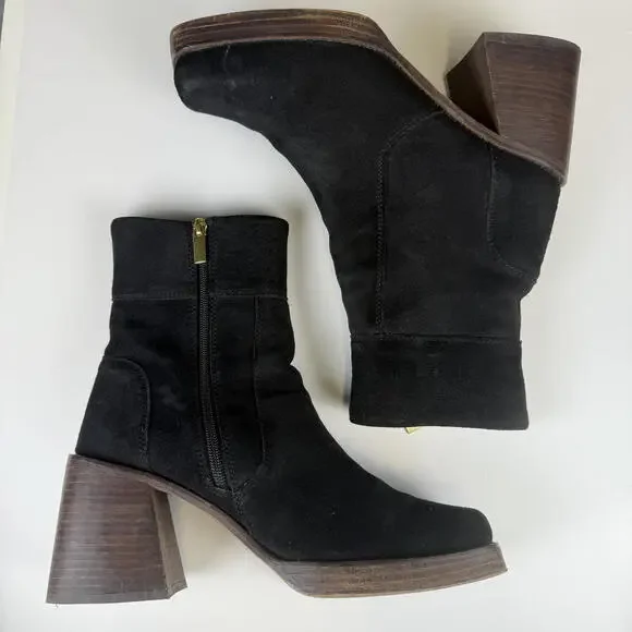 ASOS Design Black Region Suede Mid-Heel Platform Boots Women's Size 8 - Picture 6 of 12